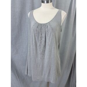 Eileen Fisher Womens Gray Linen Sequin Embellished Pleated Scoop Neck Tank Top M